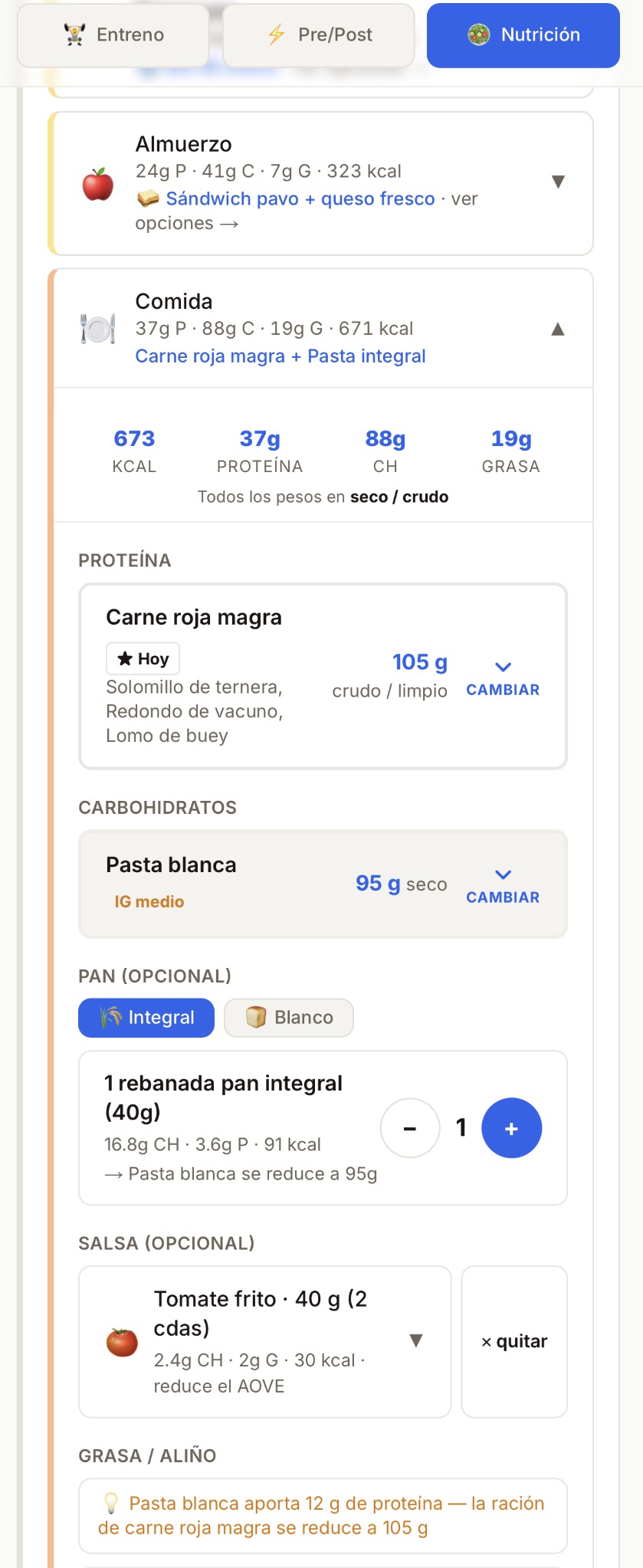 Sin báscula de cocina — 5 comidas al día con raciones por grupo de alimentos. Tú eliges qué comer dentro