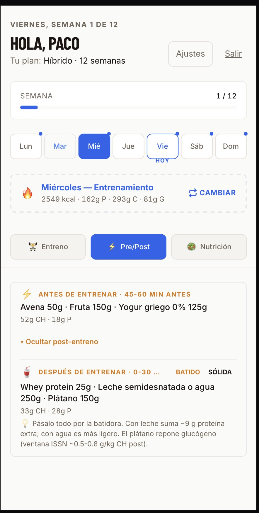 Antes, durante y después del entreno — Lo que comes alrededor del entreno es el 30% del resultado. Te digo qué tomar y 